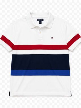 Tommy Hilfiger White Polo with Red, Navy & Blue Stripes